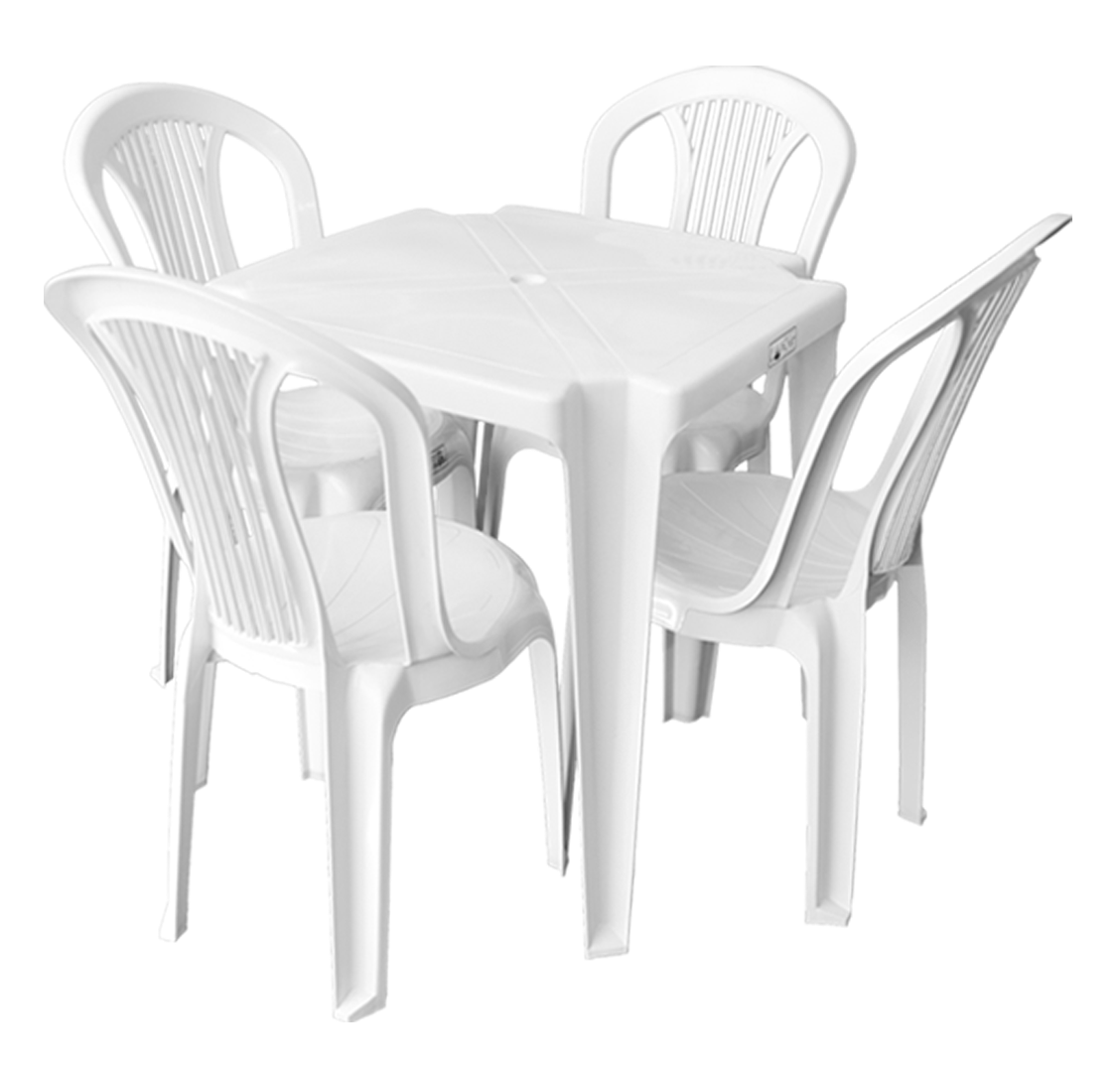 Conjunto Bistrô branco com mesa quadrada e quatro cadeiras