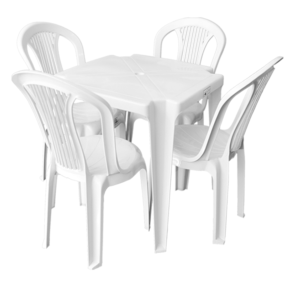 Conjunto Bistrô branco: mesa quadrada com quatro cadeiras